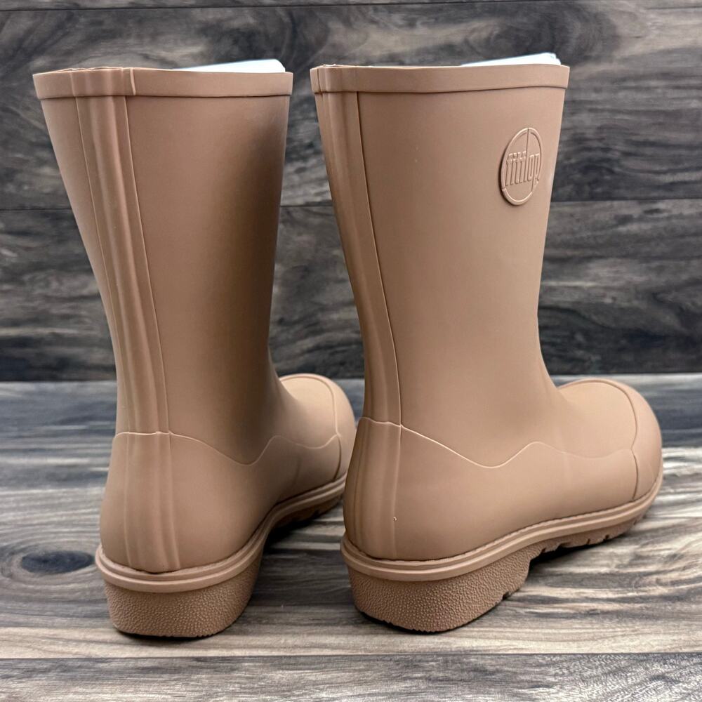 NIB FitFlop 10 Wonderwelly Short Waterproof Rubber Rain Boots Bootie Latte Tan - Picture 9 of 16
